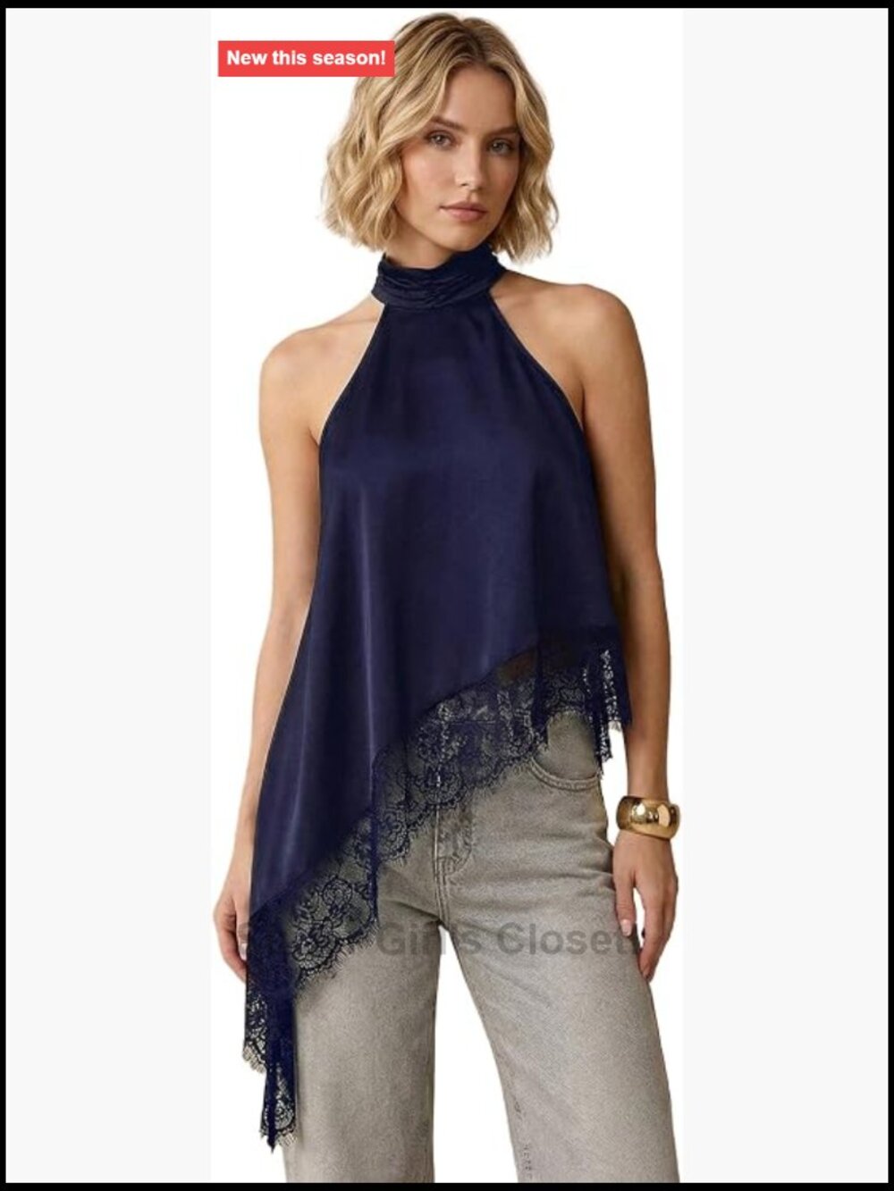 Lace Halter Tank Top Asymmetrical Satin Flowy Going Out Blouse
